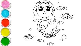 Drawing amp Coloring Cute Mermaid with Fish🧜‍♀️🐚🦄🐬🐟🐠❄️🌊🌈Drawing for kids  Lets Draw Together [upl. by Meesak]