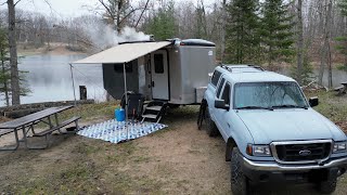 Cargo Trailer Camping Lakeside  Spring Storm [upl. by Heyward]