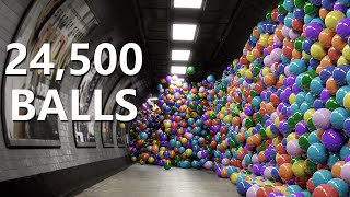 24500 Color Balls in the londonunderground  Blender Simulations  Cycles [upl. by Aixela]