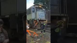 WATCH Cyclist taking selfie hit by oncoming freight train shorts [upl. by Otero]