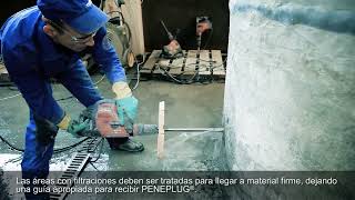 PENEPLUG Crystalline Waterproofing Rapid Setting Mortar Spanish [upl. by Johnston15]