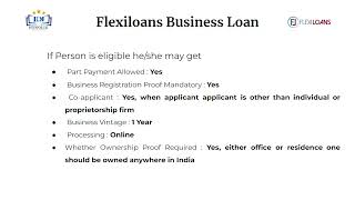 Flexiloans Business Loan  Interest Rate Eligibility Criteria Processing Fee amp charges [upl. by Georg]