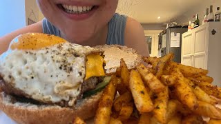 ASMR MUKBANG BURGER FRIES AND COLESLAW  LONG TIME NO SEE [upl. by Ollehto]