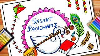 Vasant Panchami Drawing  Vasant Panchami Poster  Basant Panchami Drawing  Basant Panchami Poster [upl. by Cherye]