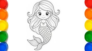 How to draw easy cute Mermaid for kids Beautiful best Mermaid painting colouring for Toodlers [upl. by Otrevire]