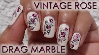 Vintage Rose Drag Marble  DIY Nail Art Tutorial  MSLP [upl. by Wendye412]