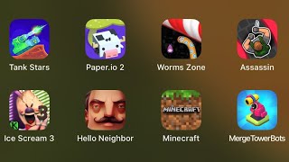 Tank Stars Paperio 2 Worms Zone Assassin Ice Scream 3 Hello Neighbor Minecraft Merge TowerB [upl. by Nylyak]