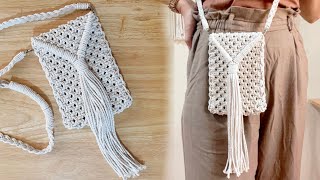 DIY Macrame Mini Bag  Phone Bag  Easy Tutorial for Beginners [upl. by Onnem968]