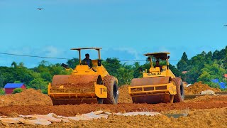 Construction Equipment In Operation – Excavator Roller Dump Truck And Bulldozer [upl. by Ahilam282]