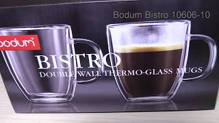 Bodum Double Wall Bistro Thermo Glass Mugs 1060810 amp 1060610 Coffee Latte Cups [upl. by Nylecyoj420]