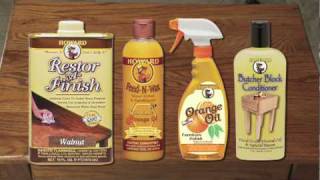 Howard Products Demonstration RestorAFinish FeedNWax Orange Oil and Butcher Block Conditioner [upl. by Samid]