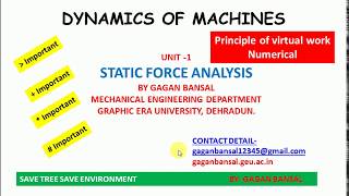 D01L09 Numerical 4 BAR Principle of Virtual Work GAGAN BANSAL  INDIA  DOM [upl. by Gnos]