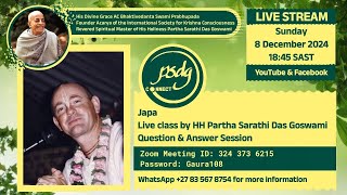 An online lecture by HH Partha Sarathi Das Goswami Sunday 8th December 2024  645pm SAST [upl. by Eybba943]