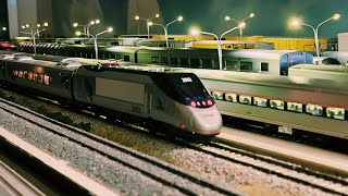 Bachmann Amtrak Acela HO at night [upl. by Anirtek]