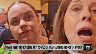 WATCH Karen Squad Tries To Block Man From Attending Public Meeting [upl. by Ardnuaed]