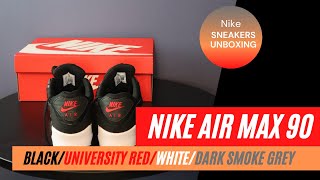 Unboxing Them Kicks Nike Air Max 90 Smoke Grey Black Red [upl. by Crudden479]