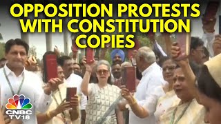 18th Lok Sabha Session  Opposition Protests With Constitution Copies  Parliament Session  N18V [upl. by Dyrrej]