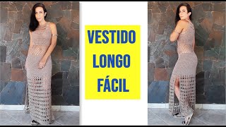 VESTIDO LONGO DE CROCHÊ COM FENDA  ECONÔMICO E FÁCIL [upl. by Alebasi710]