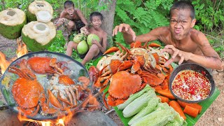 survival in the rainforest Cooking crab ASMR Eating delicious [upl. by Zobe]