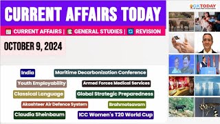 09 October 2024 Current Affairs Today Top MCQs with Static GK amp Detailed Revision by GKTODAY 🎯 [upl. by Seravaj]