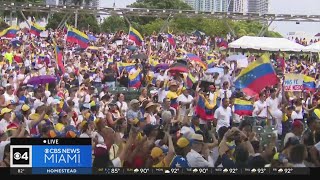 Crisis in Venezuela Thousands rally in Downtown Miamis Bayfront Park for countrys freedom [upl. by Enilauqcaj652]