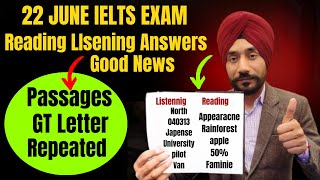 Correct Reading Listening Answers 22 June Passages GT Letter Repeated Today IELTS Exam Review [upl. by Aihsile]