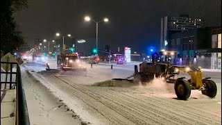 Graders and snow plows plowing snow Januar [upl. by Eirruc]