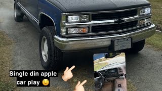 🍎 CAR PLAY ON A SINGLE DIN RADIO INSTALL ON THE OBS CHEVY BUDGET FRIENDLY UNDER 200😟🤝🏻 [upl. by Meri]