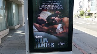 Fellow Travelers Bus Stop Poster Sunset Blvd LA CA USA August 15 2024 Matt Bomer Jonathan Bailey [upl. by Kacy]