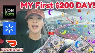 My First 200 Day 😬 amp another CV Uber Eats Ride Along Door Dashing Walmart Spark Flower Delivery [upl. by Etteniotnna]