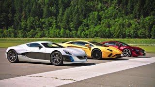 Grand Tour DragRaceLamborghini Aventador S vs Rimac Concept One vs Honda NSX [upl. by Enieledam]