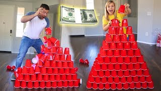 Build The Tallest CUP TOWER Winner Gets 10000 [upl. by Muns595]