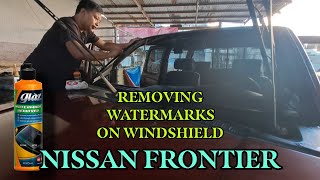 Removing watermarks on glass using Glaz watermark remover  Nissan Frontier D22 [upl. by Stark]