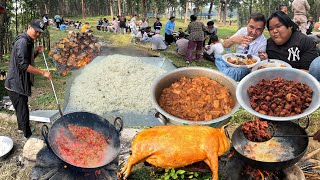 Rural Village Family Grand Picnic at Jungle Pork amp Chicken Fry Mutton Curry Rice Cooking and Eating [upl. by Cerracchio]