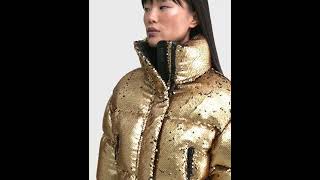 RUDSAK Shiny LAURENCE Padded SEQUIN DOWN PUFFER Jacket Metallic Ivory Women [upl. by Aeli]