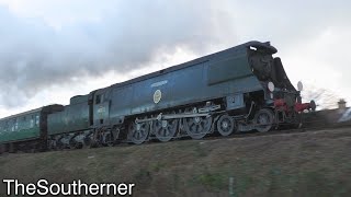 34070 quotManstonquot first test runs on the Swanage Railway 17112022 [upl. by Nirehs]