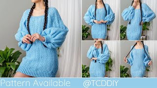 How to Crochet Oversized Sweater Dress  Pattern amp Tutorial DIY [upl. by Davey]