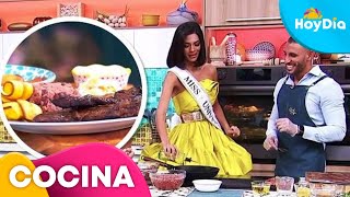 Miss Universo prepara gallo pinto y carne asada comida típica de Nicaragua  Hoy Día  Telemundo [upl. by Almat799]