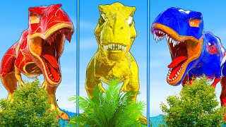 One Spiderman TRex vs All Dinosaurs Fighting Colorful Dinosaurs in Jurassic World Evolution [upl. by Chew]