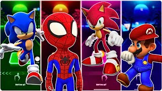 Sonic vs SpiderMan vs Spider Woman vs Mario  Tiles Hop EDM RUSH [upl. by Enelie]