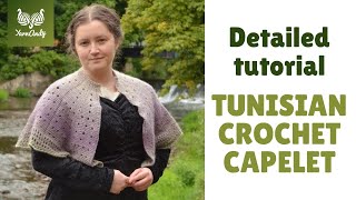 Tunisian crochet lace shawl  capelet pattern tutorial CC [upl. by Rawden]