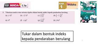 KSSM Matematik Tingkatan 3 Bab 1 indeks pendaraban berulang uji minda 11a no3 buku teks [upl. by Barbara147]