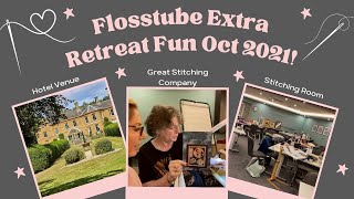 Flosstube Extra Retreat fun sharing all the stitching in the room and the shops that attended [upl. by Rolyt219]