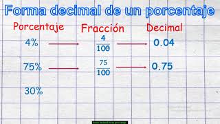 CONVERTIR UN PORCENTAJE A FRACCION Y A DECIMAL [upl. by Ramyaj]