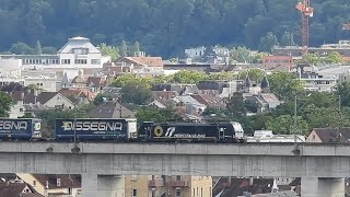 Mercitalia Rail 193 706 mit Kombiverkehr auf dem Viadukt StuttgartMünster [upl. by Jadda]