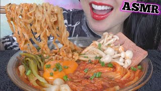 ASMR SPICY NOODLES ENOKI MUSHROOMS  SPAM  RAW EGG EATING SOUNDS LIGHT WHISPERS  SASASMR [upl. by Emmit69]