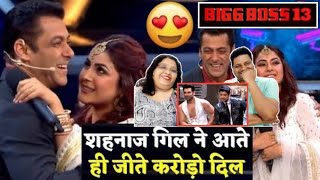 Shehnaaz Gill Bigg Boss 13 Entry Reaction  Salman Khan Shehnaaz Gill Sidharth Sukla  biggboss13 [upl. by Enyawad]