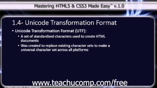 HTML5 and CSS3 Tutorial Unicode Transformation Format UTF Training Lesson 14 [upl. by Yenots223]