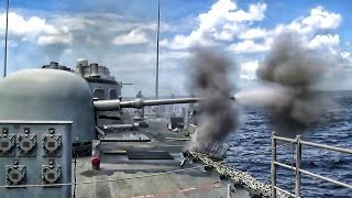 US Navy Deck Guns Shoot Downrange [upl. by Davena935]