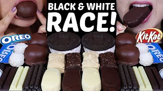 ASMR BLACK amp WHITE CHOCOLATE RACE OREO DIP AND STICKS MINI ICE CREAM BARS BIG MARSHMALLOWS 먹방 [upl. by Guarino674]